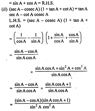 ML Aggarwal Class 10 Solutions for ICSE Maths Chapter 19 Trigonometric Identities Chapter Test Q9.2