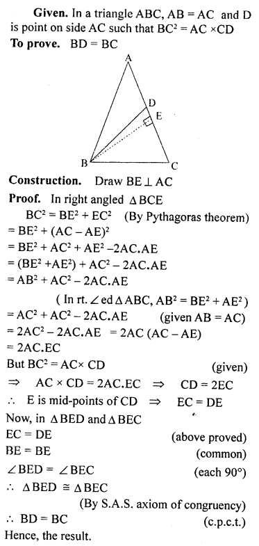 ML Aggarwal Class 9 Solutions for ICSE Maths Chapter 12 Pythagoras Theorem ch Q8.1