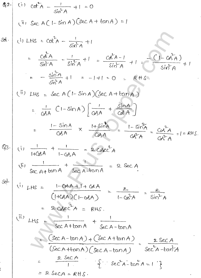 ML Aggarwal ICSE Solutions for Class 10 Maths Chapter 19 Trigonometric Identities Q1.2