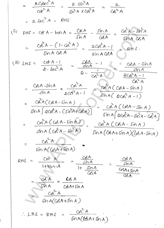 ML Aggarwal ICSE Solutions for Class 10 Maths Chapter 19 Trigonometric Identities Q1.5