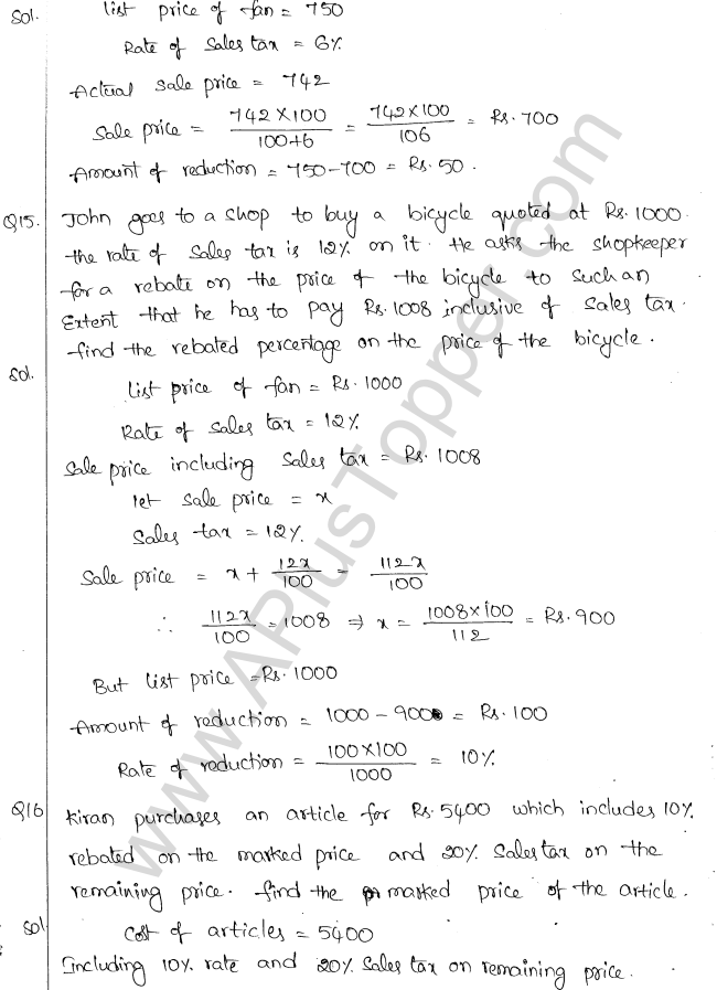 ML Aggarwal ICSE Solutions for Class 10 Maths Chapter 2 Sales Tax And Value Added Tax Q1.7