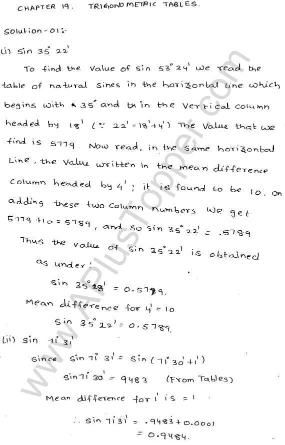 ML Aggarwal ICSE Solutions for Class 10 Maths Chapter 20 Trigonometric Tables Q1.1