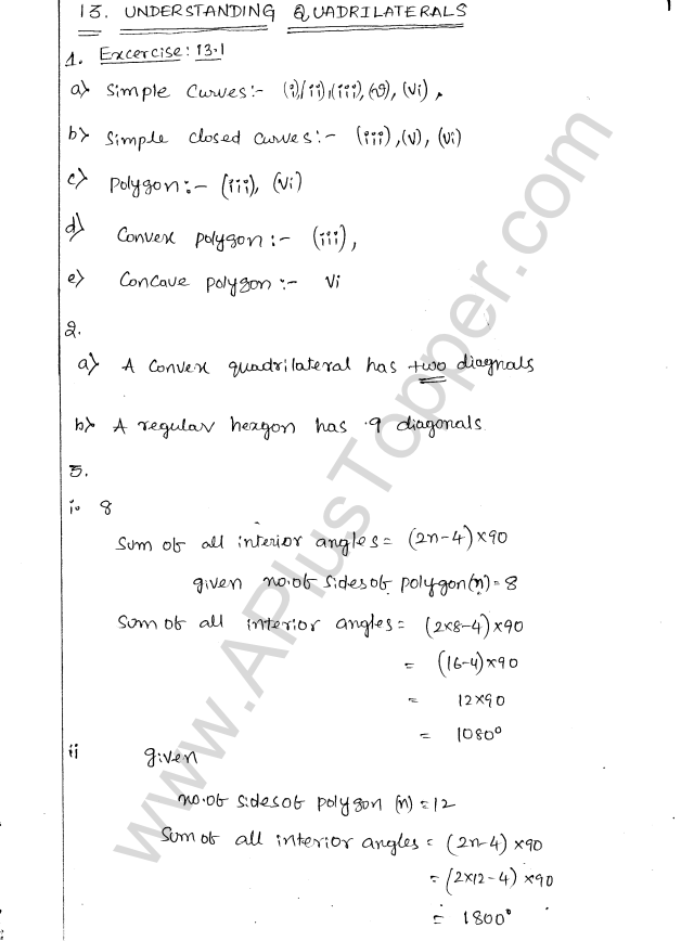 ML Aggarwal ICSE Solutions for Class 8 Maths Chapter 13 Understanding Quadrilaterals 1