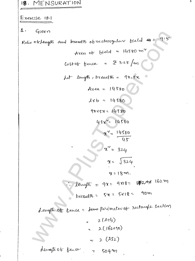 ML Aggarwal ICSE Solutions for Class 8 Maths Chapter 18 Mensuration 1