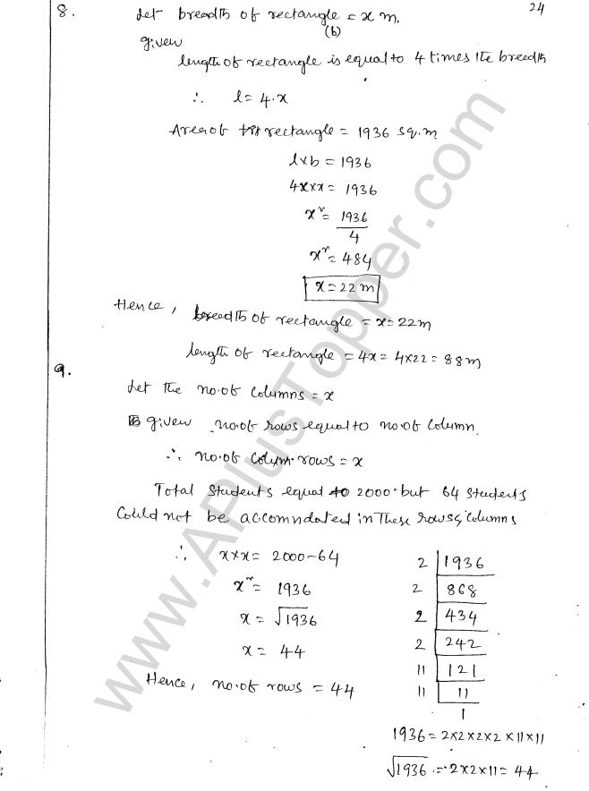 ML Aggarwal ICSE Solutions for Class 8 Maths Chapter 3 Squares and Square Roots 24