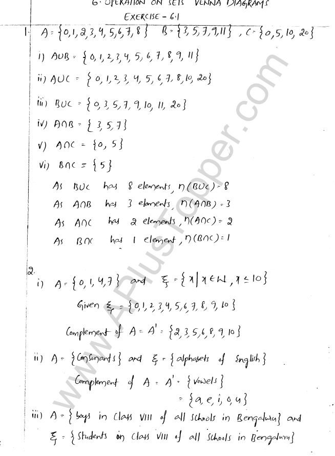 ML Aggarwal ICSE Solutions for Class 8 Maths Chapter 6 Operation on sets Venn Diagrams 1