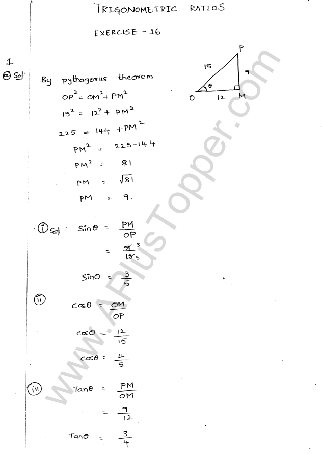 ML Aggarwal ICSE Solutions for Class 9 Maths Chapter 17 Trigonometric Ratios Q1.1