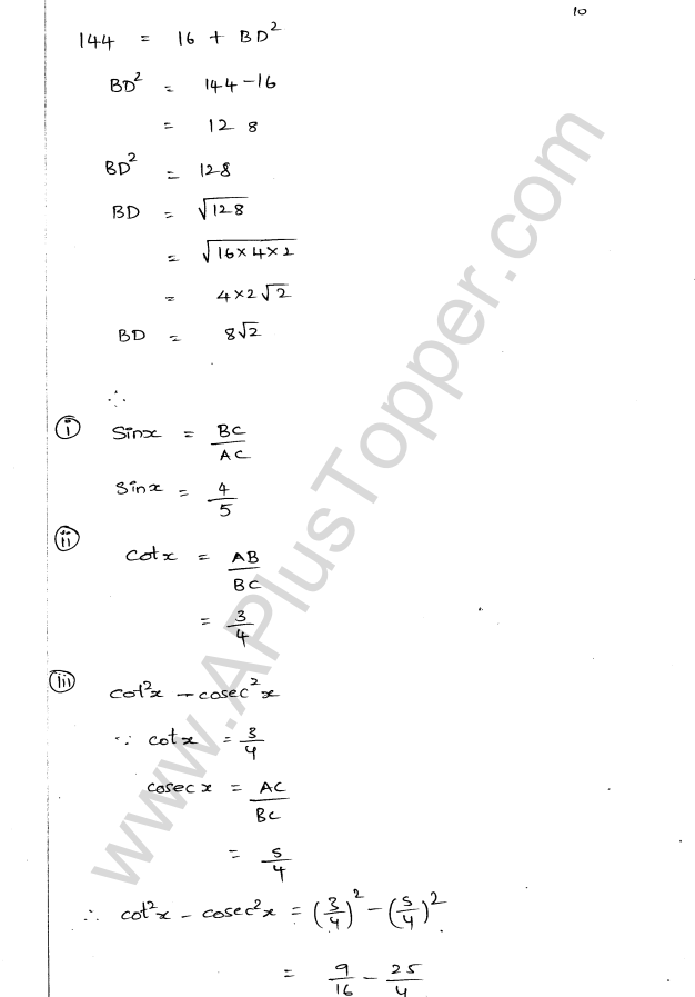 ML Aggarwal ICSE Solutions for Class 9 Maths Chapter 17 Trigonometric Ratios Q1.10