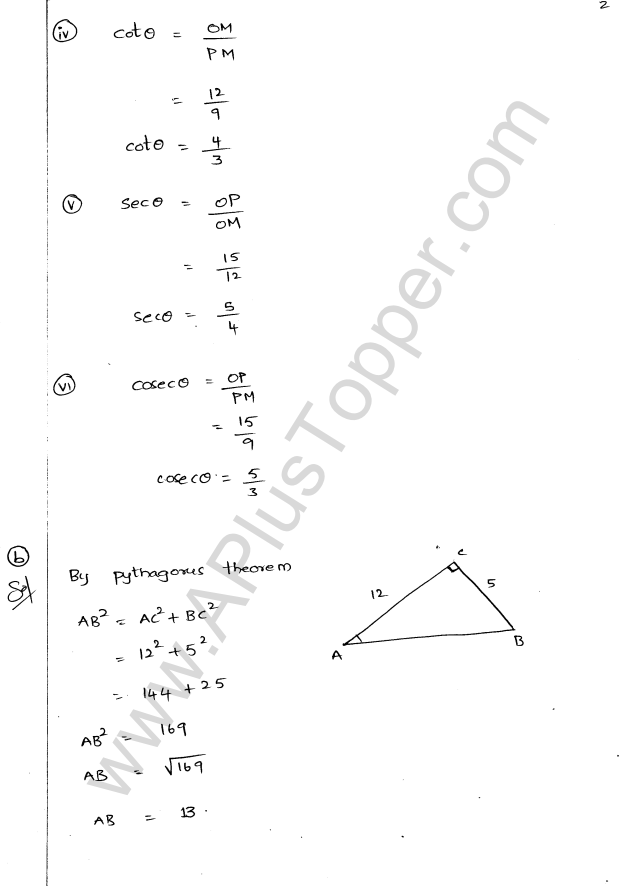 ML Aggarwal ICSE Solutions for Class 9 Maths Chapter 17 Trigonometric Ratios Q1.2