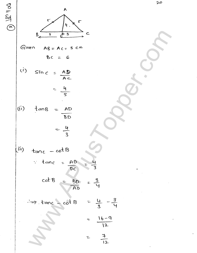 ML Aggarwal ICSE Solutions for Class 9 Maths Chapter 17 Trigonometric Ratios Q1.20