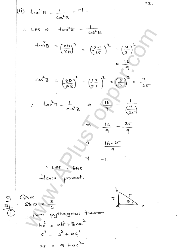 ML Aggarwal ICSE Solutions for Class 9 Maths Chapter 17 Trigonometric Ratios Q1.23