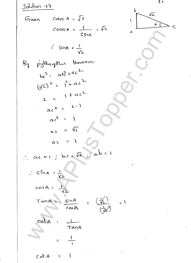 ML Aggarwal ICSE Solutions for Class 9 Maths Chapter 17 Trigonometric Ratios Q1.30