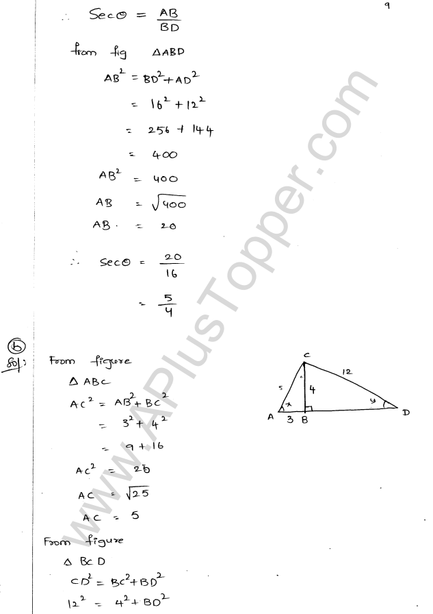 ML Aggarwal ICSE Solutions for Class 9 Maths Chapter 17 Trigonometric Ratios Q1.9