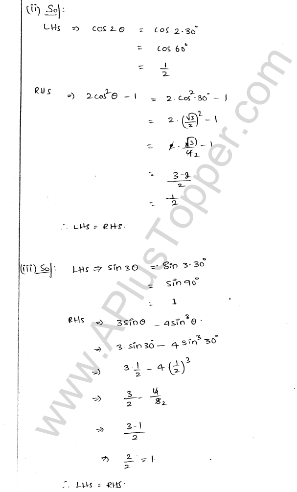 ML Aggarwal ICSE Solutions for Class 9 Maths Chapter 18 Trigonometric Ratios and Standard Angles Q1.10