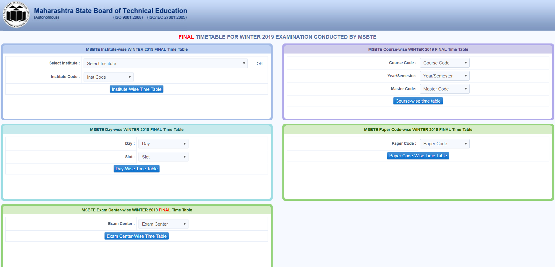 MSBTE Time Table Winter