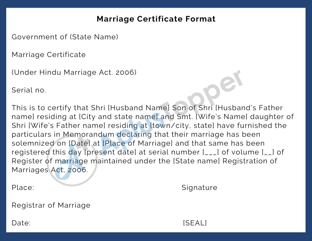 Marriage Certificate Format