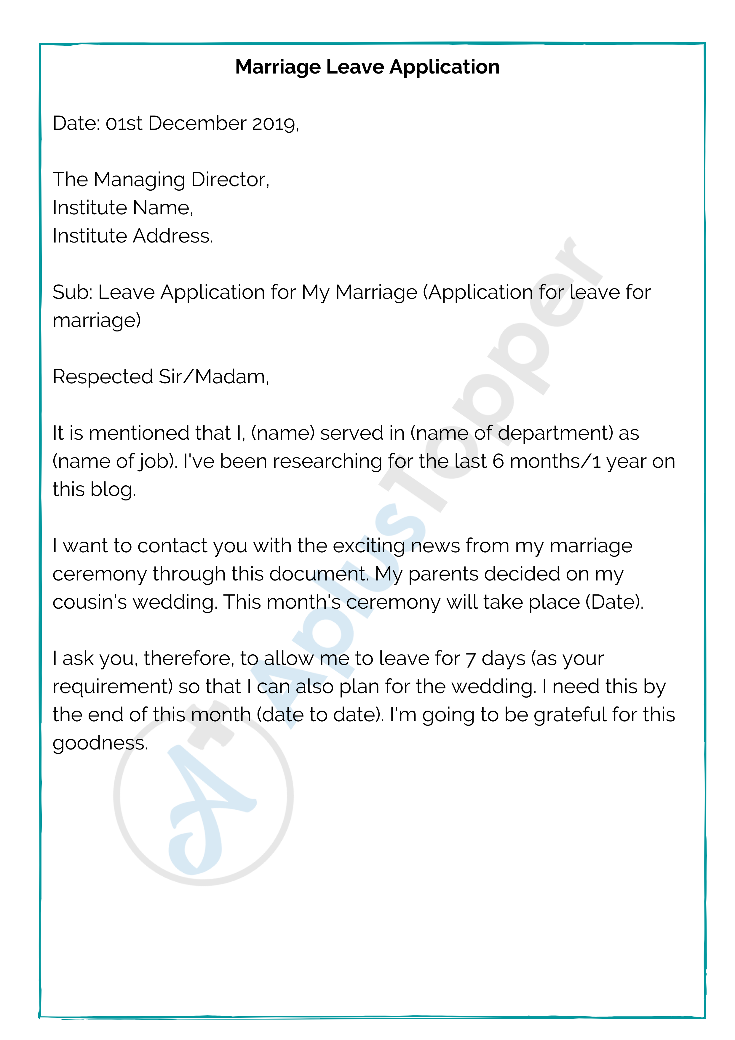 Marriage Leave Application