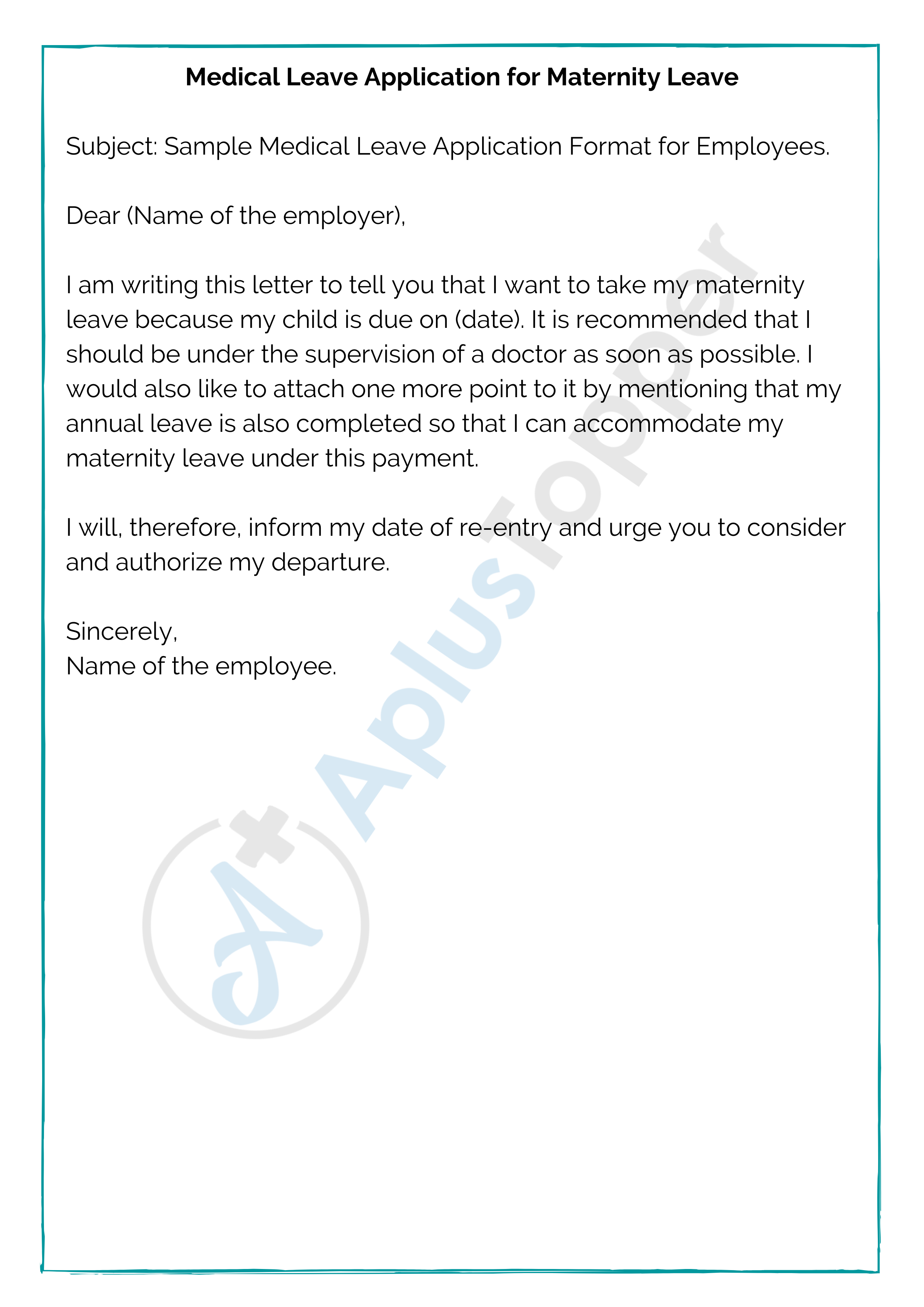 Medical Leave Application for Maternity Leave