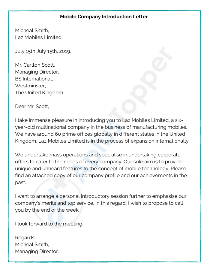 Mobile Company Introduction Letter