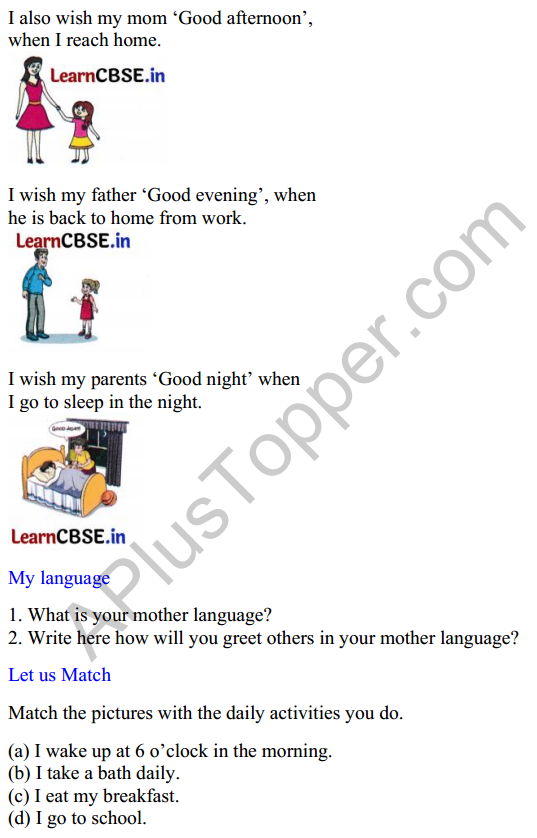 Mridang Class 1 English Worksheet Chapter 2 Greetings 2