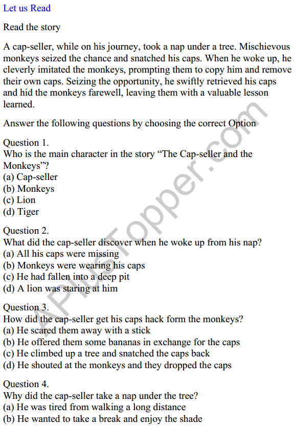 Mridang Class 1 English Worksheet Chapter 4 The Cap-seller and the Monkeys 1