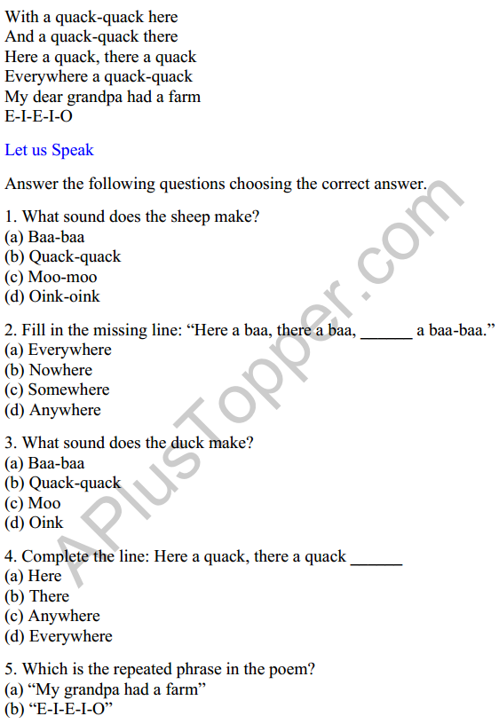 Mridang Class 1 English Worksheet Chapter 5 A Farm 2