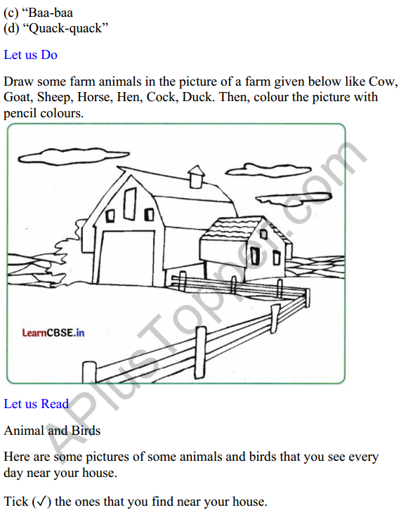 Mridang Class 1 English Worksheet Chapter 5 A Farm 3