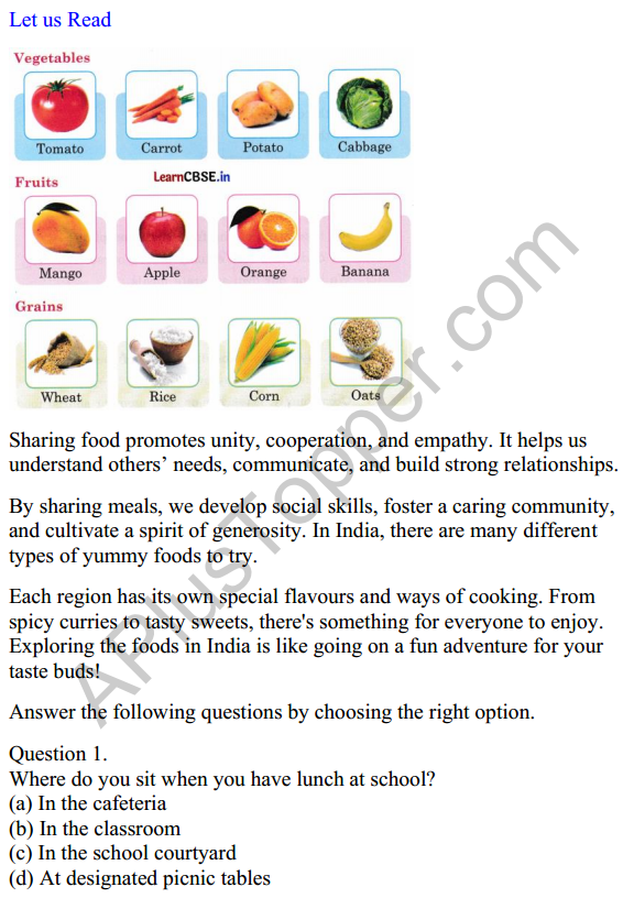 Mridang Class 1 English Worksheet Chapter 7 The Food We Eat 1