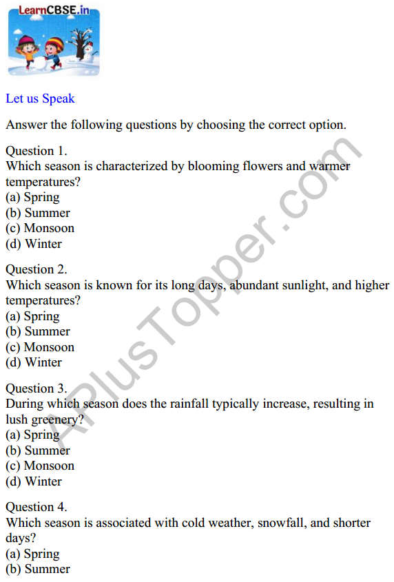 Mridang Class 1 English Worksheet Chapter 8 The Four Seasons 2