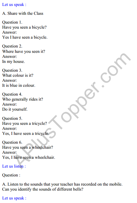 Mridang Class 2 English Solutions Chapter 1 My Bicycle 1