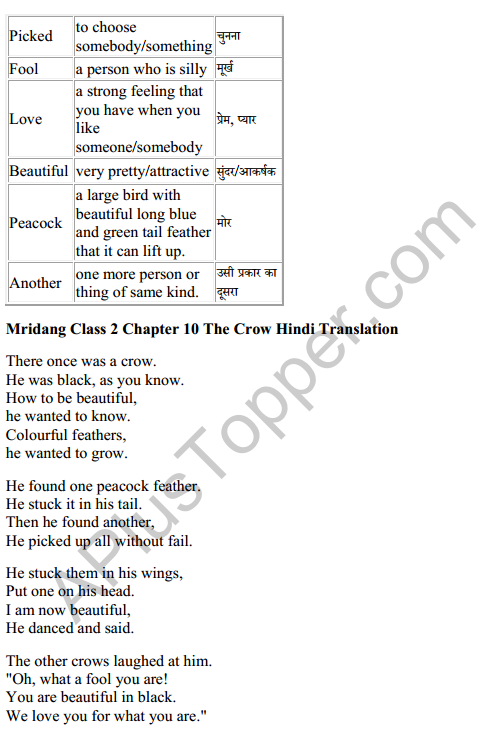 Mridang Class 2 English Solutions Chapter 10 The Crow 8