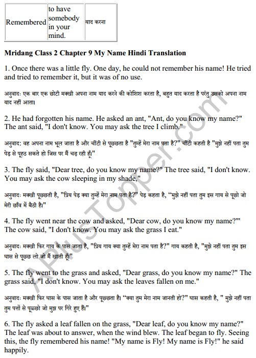 Mridang Class 2 English Solutions Chapter 9 My Name 6