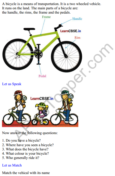 Mridang Class 2 English Worksheet Chapter 1 My Bicycle 1