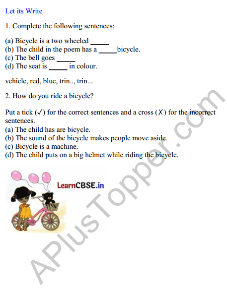 Mridang Class 2 English Worksheet Chapter 1 My Bicycle 4