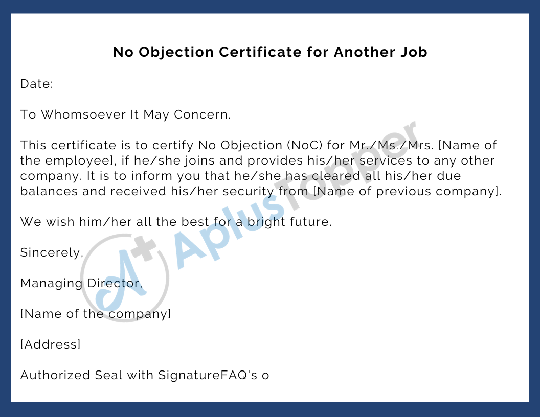 No Objection Certificate for Another Job