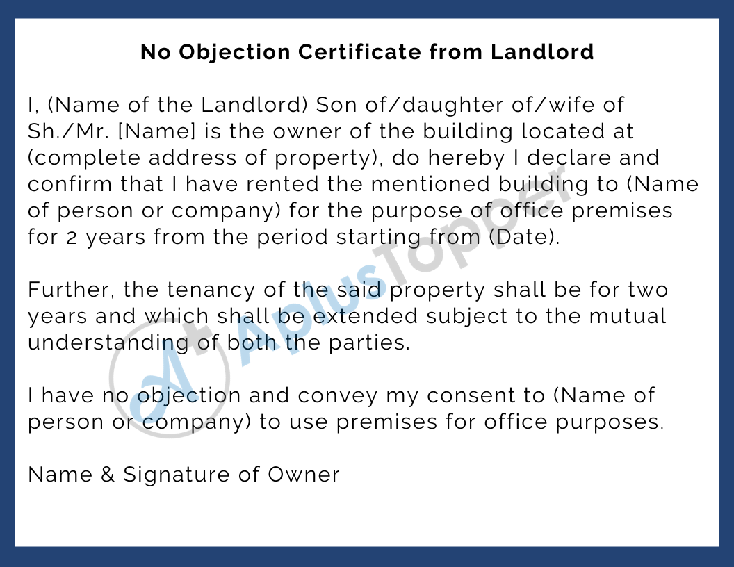 No Objection Certificate from Landlord