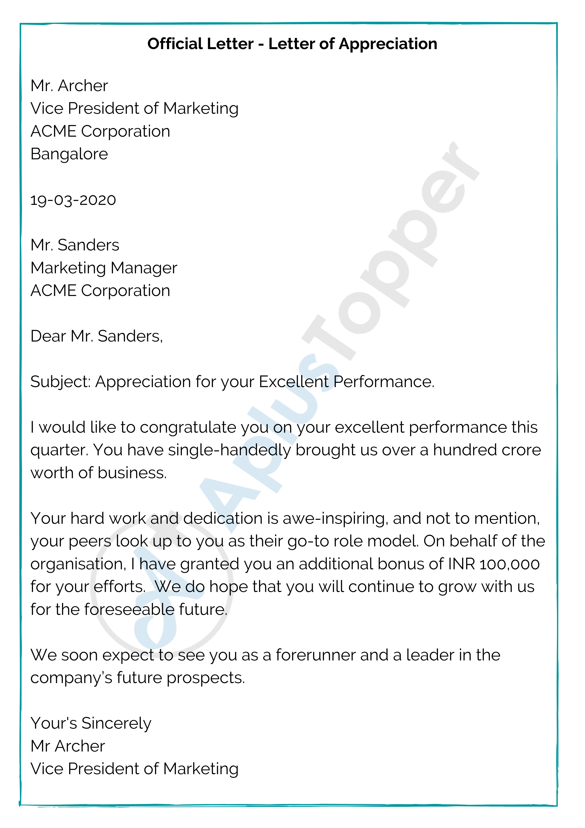 Official Letter - Letter of Appreciation