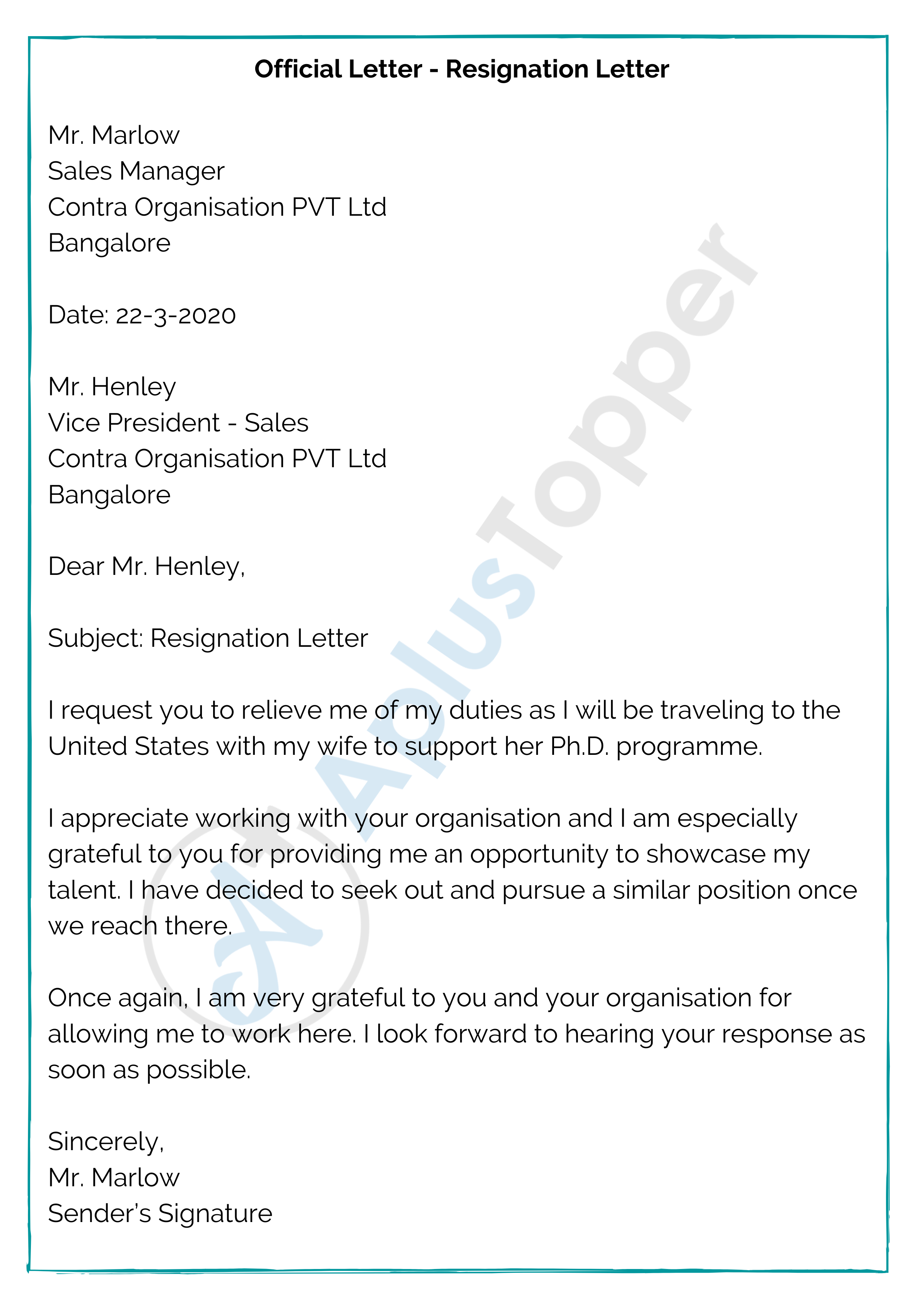 Official Letter - Resignation Letter