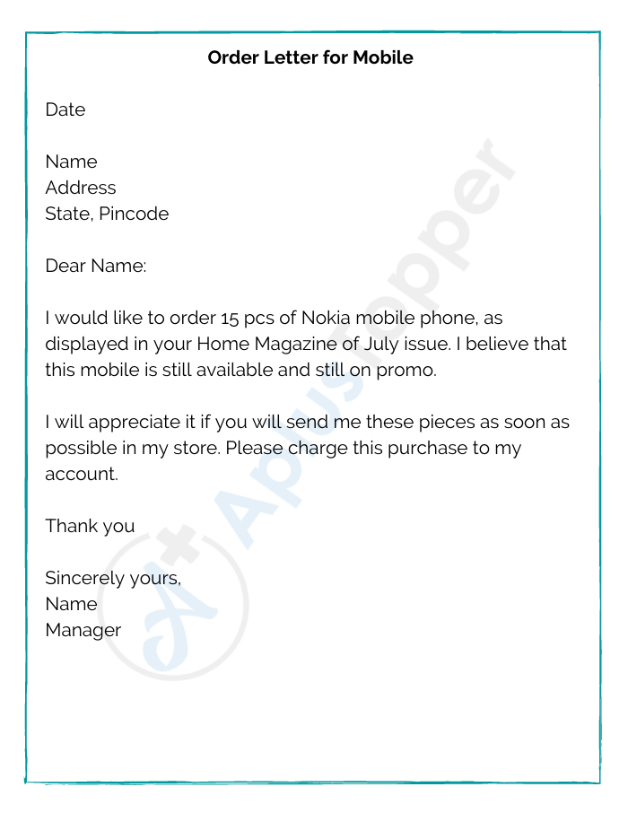 Order Letter for Mobile