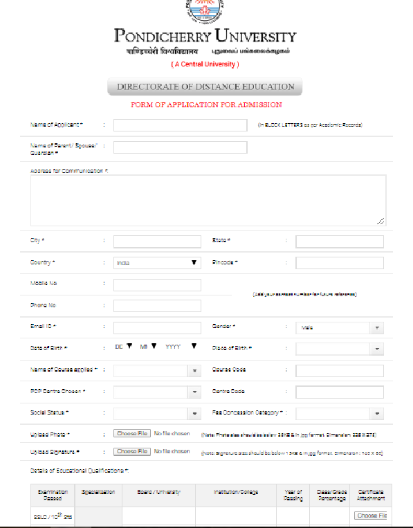 pondicherry university distance education