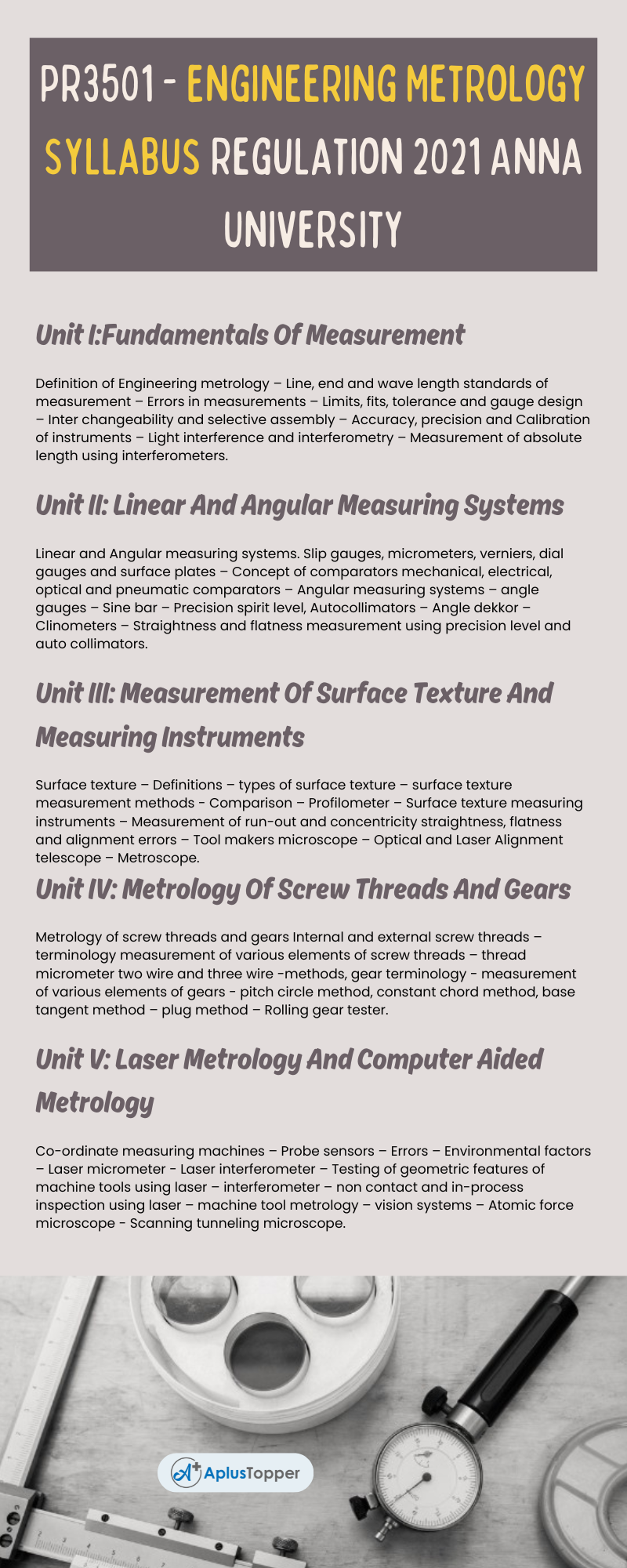 PR3501 - Engineering Metrology Syllabus Regulation 2021 Anna University