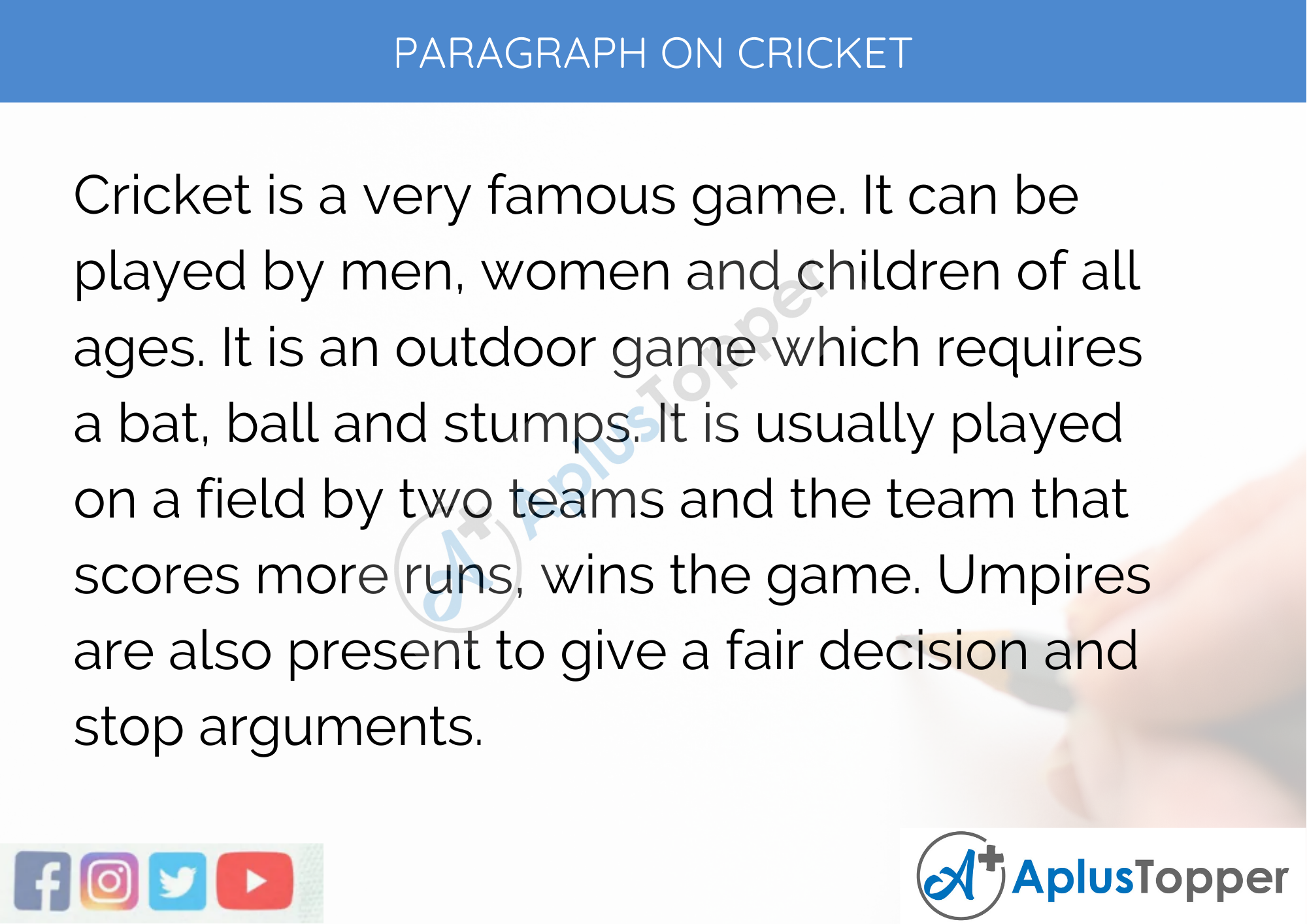 Paragraph on Cricket 100 words