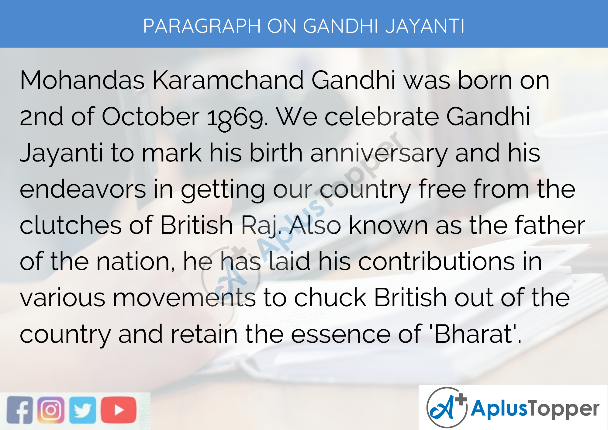 Paragraph on Gandhi Jayanti - 100 Words for Classes 1, 2, 3 Kids