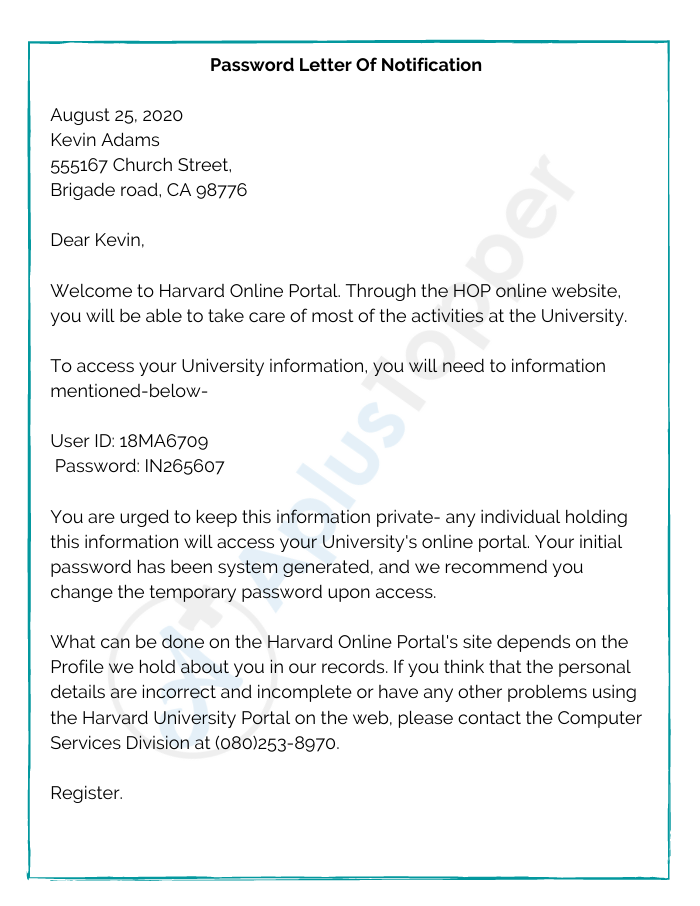 Password Letter Of Notification
