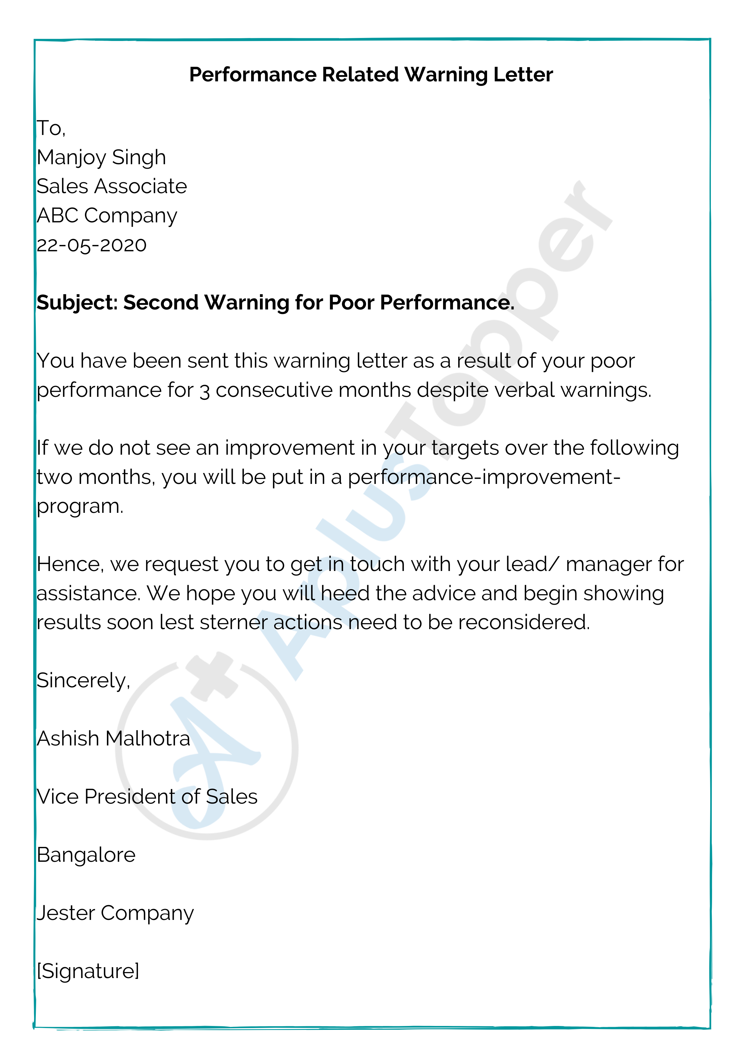 Performance Related Warning Letter