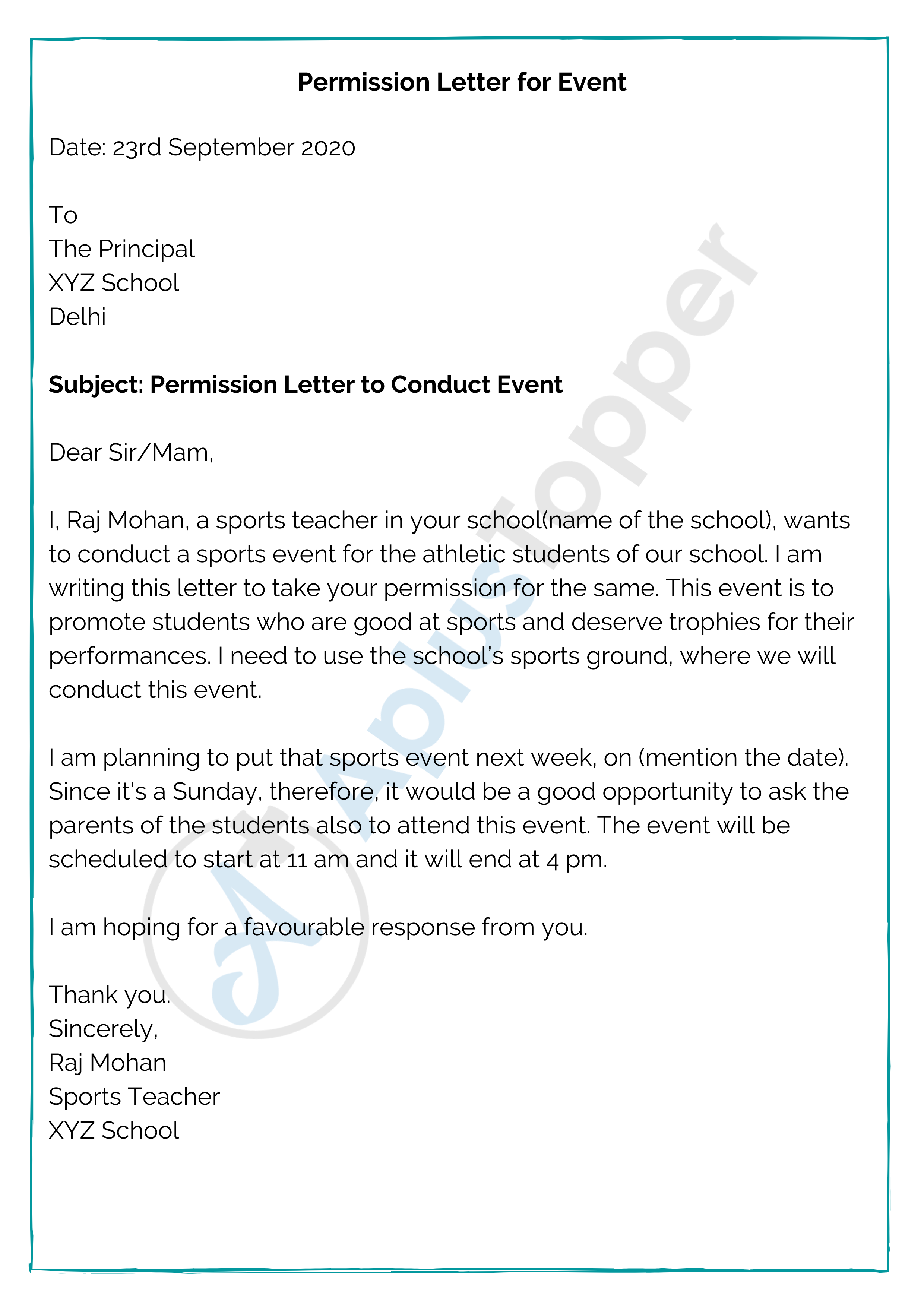 Permission Letter for Event