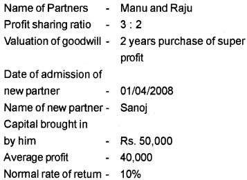 Plus Two Accountancy Chapter Wise Questions and Answers Chapter 3 Reconstitution of a Partnership Firm-Admission of Partner 8M Q9