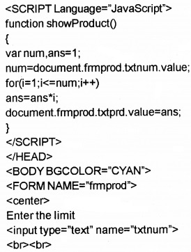 Plus Two Computer Application Chapter Wise Questions and Answers Chapter 6 Client-Side Scripting Using Java Script Practice Questions Q1.2