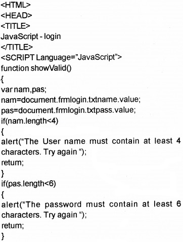 Plus Two Computer Application Chapter Wise Questions and Answers Chapter 6 Client-Side Scripting Using Java Script Practice Questions Q4.1