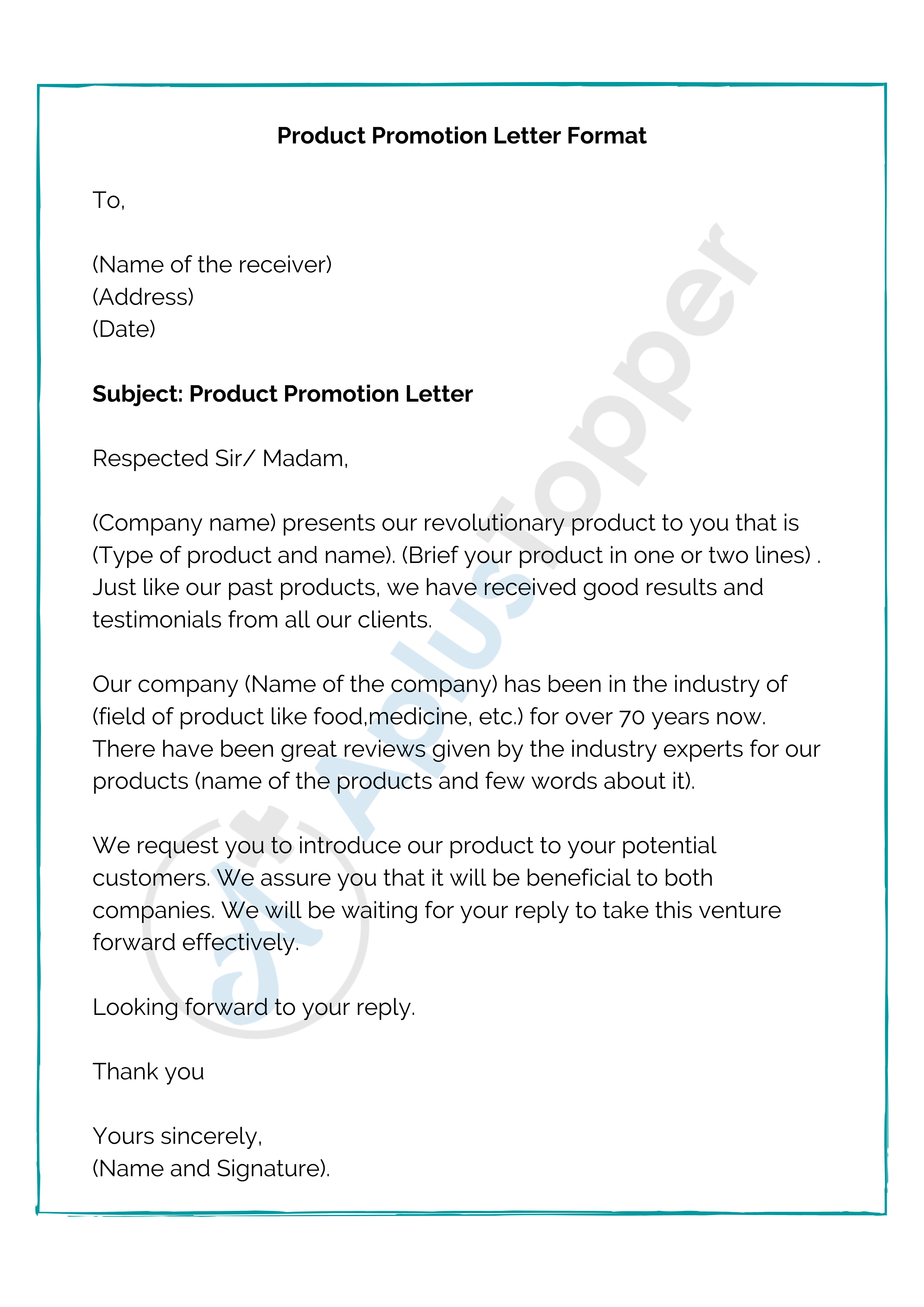 Product Promotion Letter